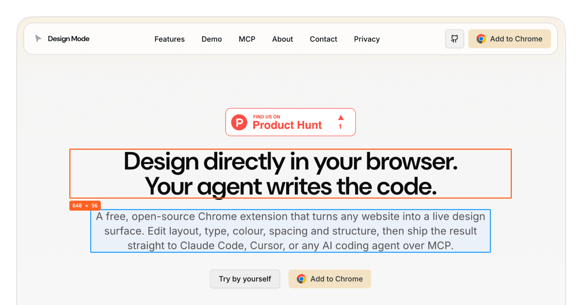 DesignMode — a visual editor for any live website